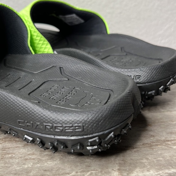 Under Armour UA Project Rock Slides 2.0 Volt Green Black Michelin Gripper 7 - Picture 6 of 9